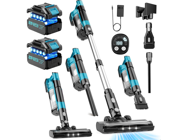 700W Cordless Vacuum Cleaners for Home with 2*Battery 8000mAh,Brushless Rechargeable Stick Vacuum with 3 Mode, 6 in 1 Portable Handheld Cordless...