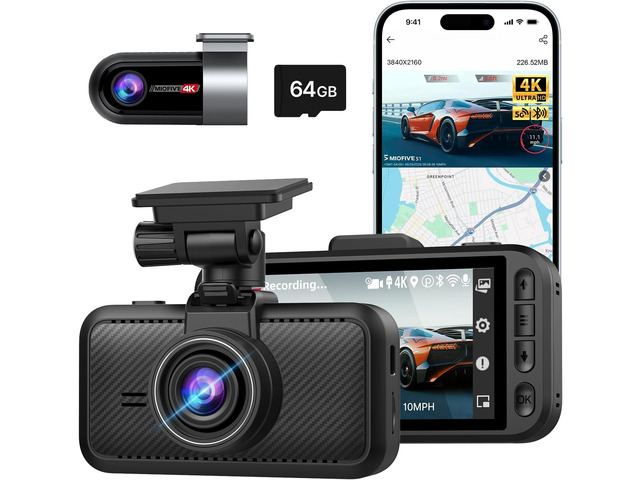 Dash Cam Front Rear, 4K Front + 4K Rear Full HD Dash Camera for Cars Built-in Wi-Fi Bluetooth GPS with 64GB SD Card, 3.0 IPS Screen with App...