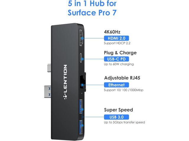 LENTION Surface Pro Dock, 5-in-1 Surface Pro 7 Hub, 4K@60Hz USBC to HDMI Hub, USB C to Gigabit Ethernet Hub, 2 x USB 3.0 Hub, PD 60W Type C...