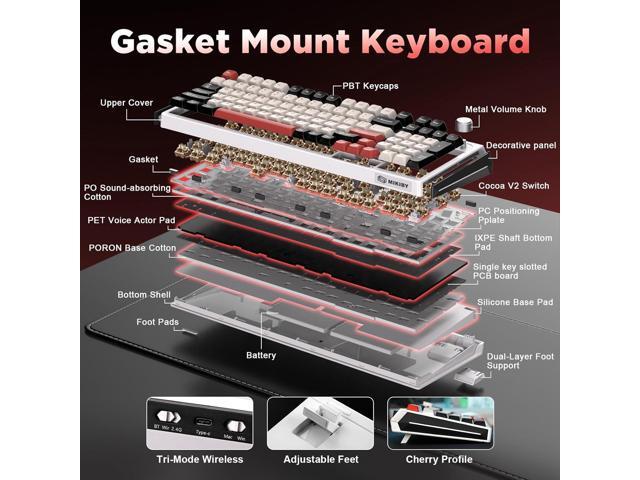K98 Wireless Mechanical Keyboard,Tri-Mode BT5.0/2.4GHz/USB-C Hot Swappable Custom Keyboard,Gasket Structure,RGB Backlit Gaming Keyboard for Win &...