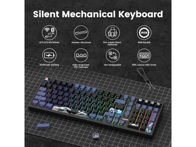 Womier Wireless Gaming Keyboard, Mechanical Keyboard, 98% Creamy Keyboard RGB Backlit with Number Pad and Volume Knob, BT5.0/2.4GHz/USB-C Mode, Hot...