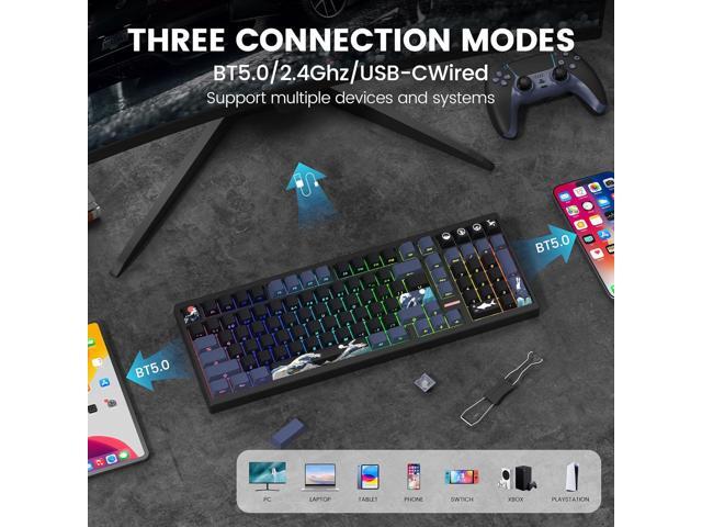 Womier Wireless Gaming Keyboard, Mechanical Keyboard, 98% Creamy Keyboard RGB Backlit with Number Pad and Volume Knob, BT5.0/2.4GHz/USB-C Mode, Hot...