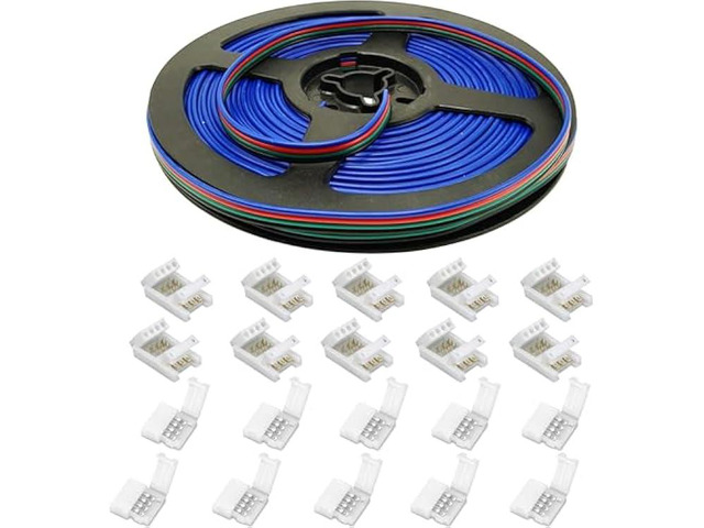 4 Pin RGB LED Strip Connectors 10mm Set, RGB LED Strip Extension Cable Wire, Solderless LED Connectors 10mm for 5050 3528 RGB LED Strip Lights