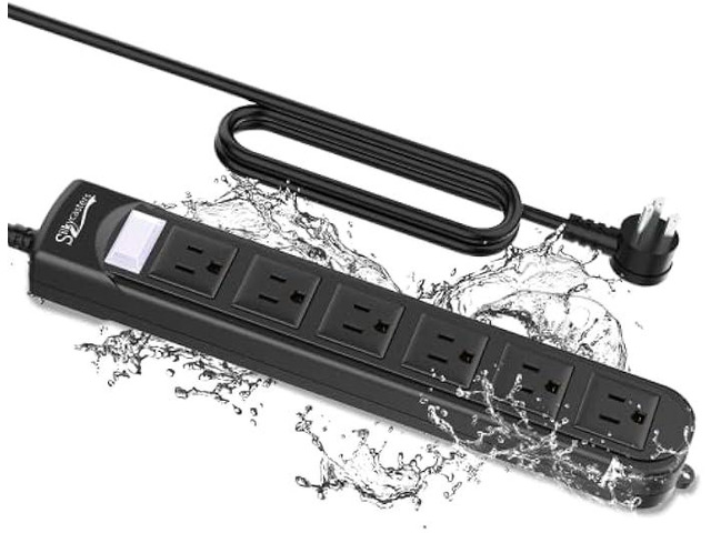 Outdoor Power Strip Weatherproof, Waterproof Surge Protector 6 Outlets, 6 FT Extension Cord, 1875W Overload Protection, Shockproof Outlet, Wall...