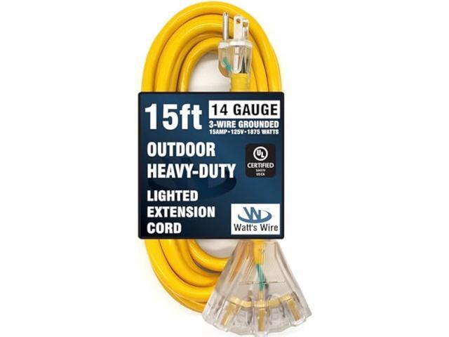 15 ft Outdoor Extension Cord Waterproof - 14 Gauge Heavy Duty Extension Cord Splitter - Lighted Outdoor Extension Cords with Multiple Outlets -.