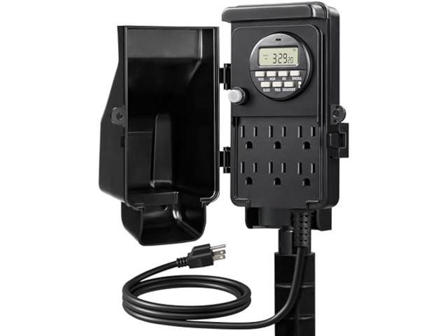 DEWENWILS Outdoor Digital Power Strip Timer, Outdoor Multi Socket Timer, Waterproof 6 Outlet Garden Power Stake, 6ft Cord, Outdoor Timer for.