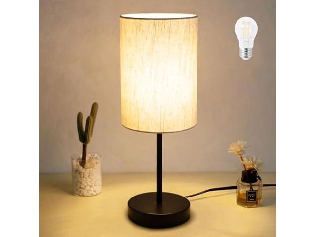 Small Table Lamp, Bedside Table Lamp for Bedroom, Lamp for Nightstand with Linen Fabric Shade, Minimalist Modern Desk Lamp for Living Room Office.