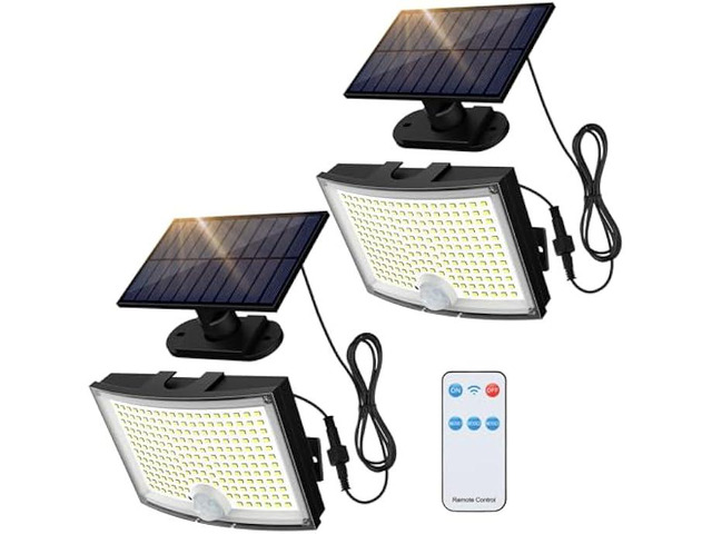 Adiding Solar Outdoor Lights, 202 LEDs Flood Lights with 16.4 ft Cable, Remote Control Solar Motion Sensor Outdoor Lights, 3 Modes Solar Powered...