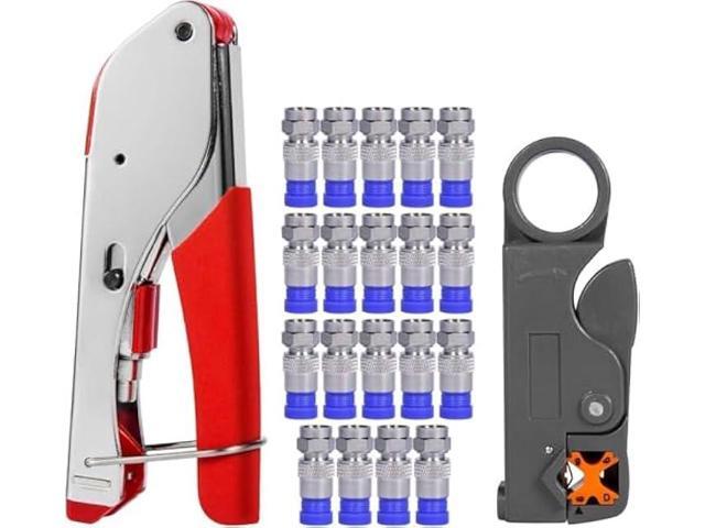Coaxial Cable Crimper for RG59, RG6, 3-in-1 Coax Cable Repair Kit with Wire Stripper Adjustable for RG59, RG11, RG7, F-Type RG6 Connector for...