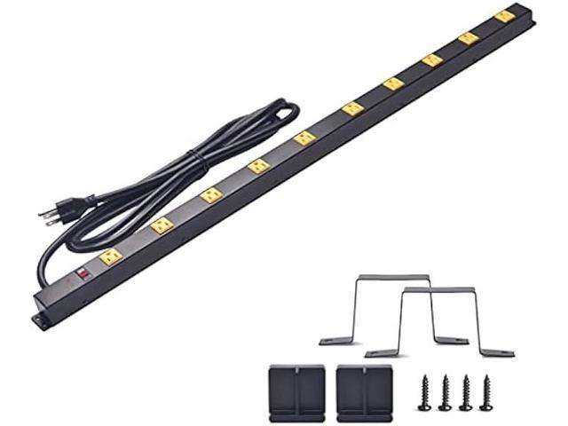10-Outlet Heavy Duty Power Strip Surge Protector Metal Long Extension Cord 6-Foot, SGS Certified,Black(1000J)