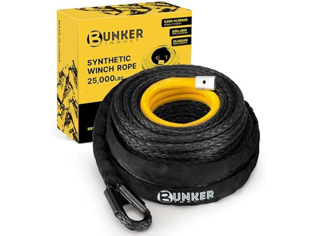 BUNKER INDUST Synthetic Winch Rope 3/8 x 85', 25000 Ibs Winch Cable Replacement with Protective Sleeve for Recovery Off Road ATV UTV SUV Truck,1...