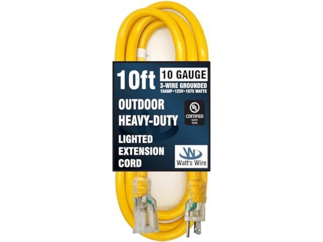 10 ft - 10 Gauge Extension Cord - Outdoor Extension Cord Waterproof - Heavy Duty Outdoor Extension Cords - Watts Wire - 10' Grounded - extensiones...