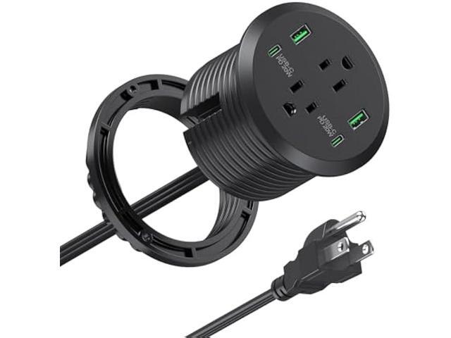 Desktop Power Grommet 3-inch Hole,40W Total Fast Charging Station, 2 PD 20W USB C Port,Flush-Mount Recessed Power Strip, 2 AC Outlets,4 USB.