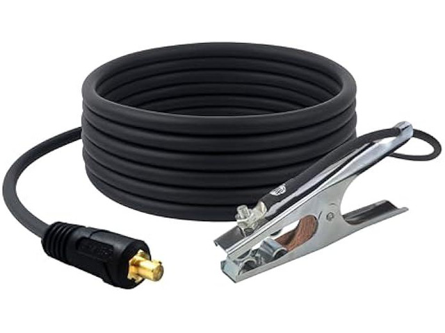 SÜA - 300 Amp Welding Ground Clamp Lead Assembly - Dinse 35-70 Connector - #1 AWG 100% Copper Cable (15 FEET)