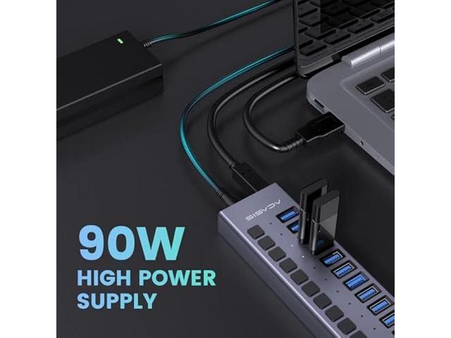 90W Powered USB Hub - ACASIS 16 Ports USB 3.0 Data Port, Aluminum Housing, Individual On/Off Switches, 12V/7.5A Power Adapter, USB Splitter for...