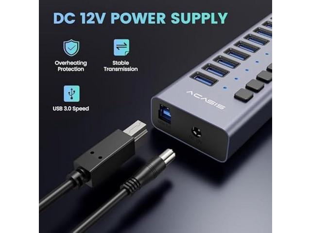 90W Powered USB Hub - ACASIS 16 Ports USB 3.0 Data Port, Aluminum Housing, Individual On/Off Switches, 12V/7.5A Power Adapter, USB Splitter for...