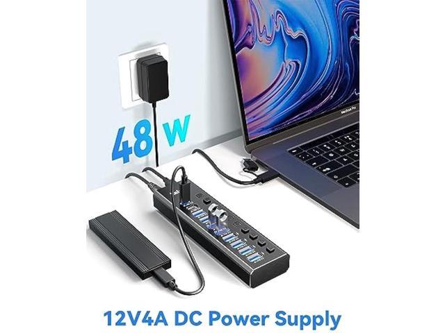 Powered USB Hub 3.2, LEINSIS 10-Port USB 3.2/USB C Hub (10Gbps USB-A 3.2 +2 USB-C 3.2 +7 USB 3.0 Ports) with Individual On/Off Switches and 12V...