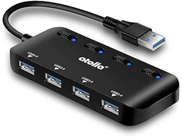 USB 3.0 Hub Splitter - USB Extender 4 Port USB Ultra Slim Data Hub with Individual Power Switch and LED