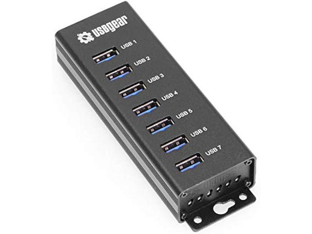 USBGear 7-Port USB 3.0 Mountable Charging and SuperSpeed Data Hub with 5V/4A Power Adapter and USB Type-A to Type-B Cable Included, Up to 900mA per...