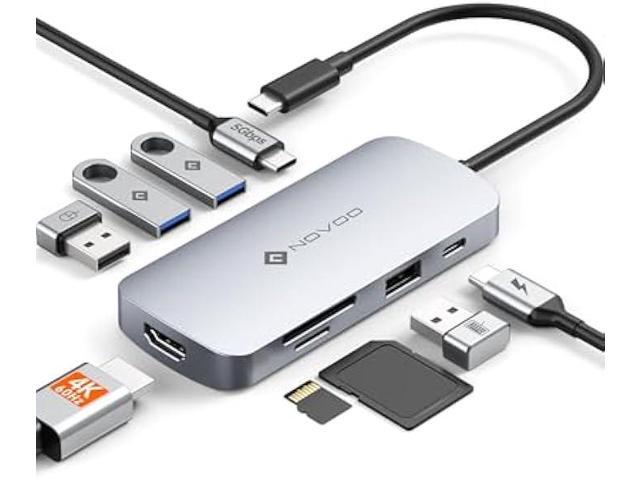 USB C Hub, 9 in 1 USB C Multiport Adapter with 4K@60Hz HDMI, 5 USB Ports, 100W PD, SD/TF USB C Adapter, USB C to HDMI Adapter, USB C Dock for.