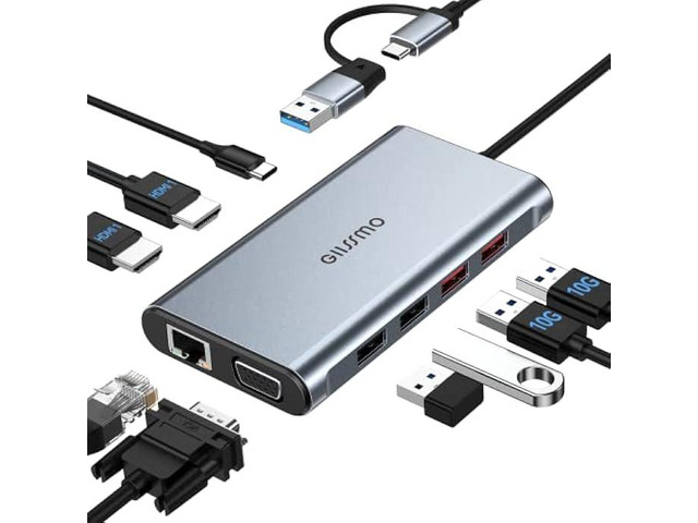 USB Docking Station Dual Monitor, GIISSMO 9-in-1 USB A 3.0 / USB C Docking Station Triple Monitor with 2 HDMI,VGA, 10Gbps USB 3.1, Gigabit...