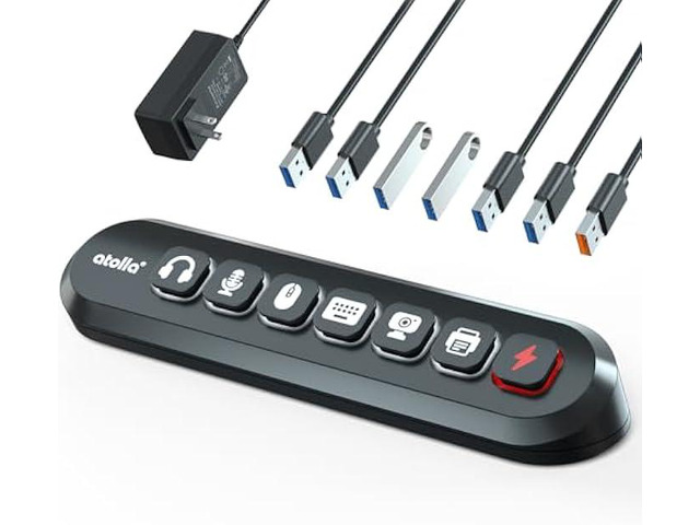 Powered USB Hub, atolla 7-Port USB 3.0 hub (6 Superspeed Transfer Ports+ 1 Fast Charging Port) with Swappable Illuminated Icon Switch and 12V/3A...