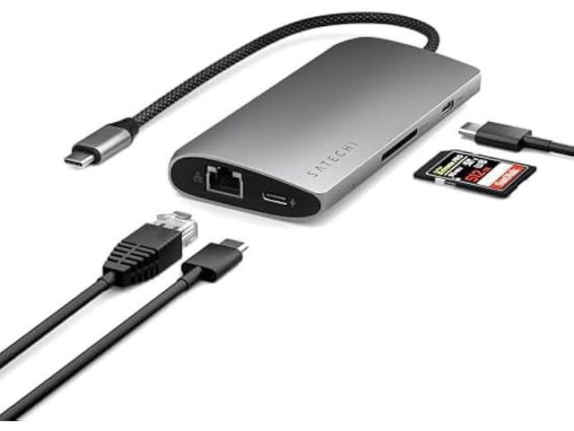 Satechi 8 in 1 USB C Hub Multiport Adapter V3, 8K HDMI, 100W Charging, 4 USB Data Ports, Ethernet, SD Card Reader, for Laptop, for Mac/Windows,.