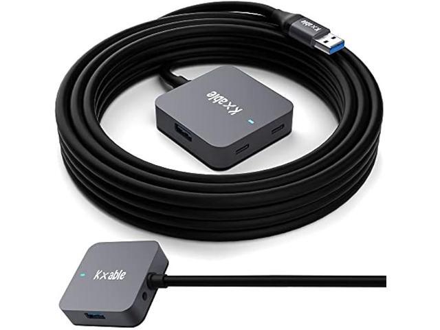 Upgrade USB Extension Cable 15FT with 4-Port (2 A + 2 C), Long USB 3.0 Type-A Extender Cord, Y Splitter Hub, Type-A Male to A-Female + C-Female.