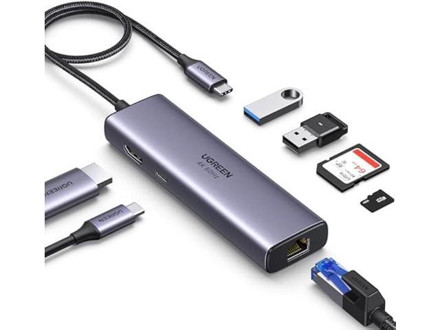 UGREEN Revodok 7 in 1 USB C Hub Gigabit Ethernet Adapter 4K@60Hz HDMI, 100W PD Charging, USB A Data Ports, SD/TF Card Reader Compatible with Mac.
