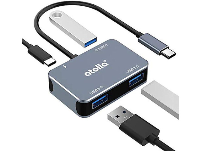atolla USB C Hub Aluminum 4-in-1 USB C Adapter with 3 USB 3.0 Ports & 60W Power Delivery Port for MacBook Pro/Air, iPad Pro, Chromebook, Dell and...
