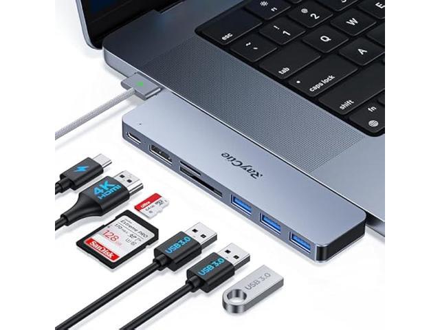 RayCue USB C to HDMI Adapter for MacBook Pro/Air M1/M2/M3 2023-2021, Multiport Dongle with 4K HDMI, Thunderbolt 3, 3 USB A 3.0 Data Ports, SD/TF.