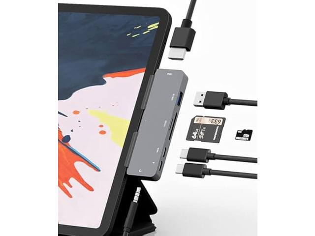 Adapter for iPad Pro USB C Hub M4 M2 M1/iPad Air 4/5/6/iPad Mini 6, 7in1 Adapter with 4K HDMI,3.5mm Jack,USB3.0,PD 100W,SD/TF,USB-C 3.0 Data,iPad...