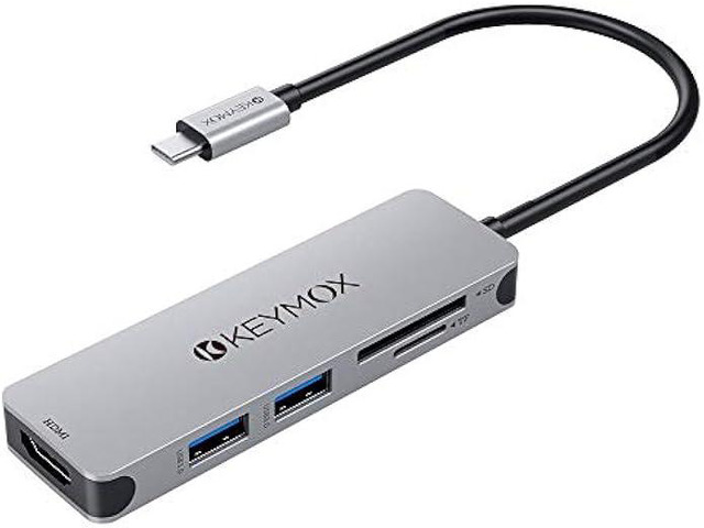 USB-C Hub HDMI 5 in 1, Keymox USB C Adapter with 2 x USB 3.0 Ports, 4K USB C to HDMI, SD/TF Cards Reader, USB C Multiport Adapter Compatible with...