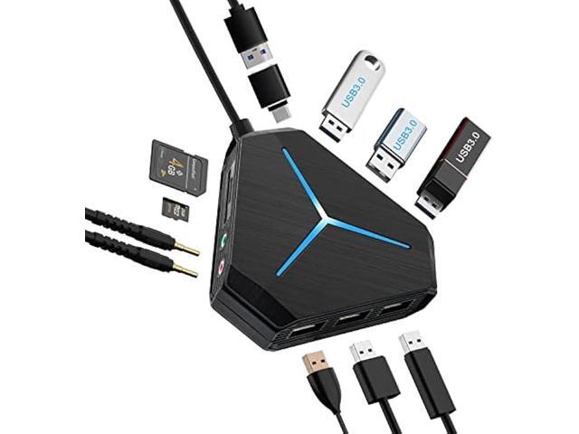 10-Port USB Hub 3.0/2.0, USB C Hub with 3.2ft/1m Long Cord, SD/TF Card Reader, USB Splitter for Laptop, Keyboard, Mouse, Mac, PC, Ipad Pro, Surface...