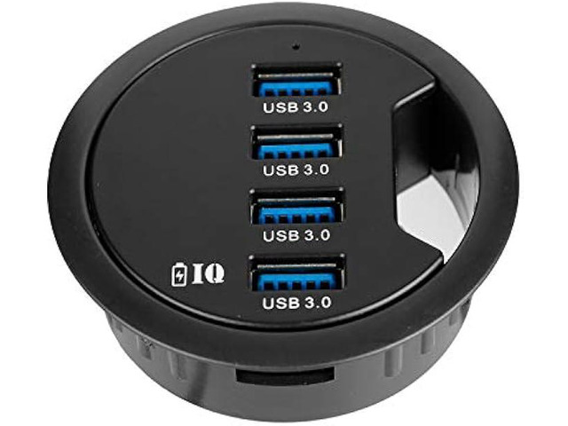 WDX Grommet Hole in Desk USB 3.0 4 Port Hub/BC 1.2 USB Charger, for iPad/Tablet and iPhone/Smart Phones