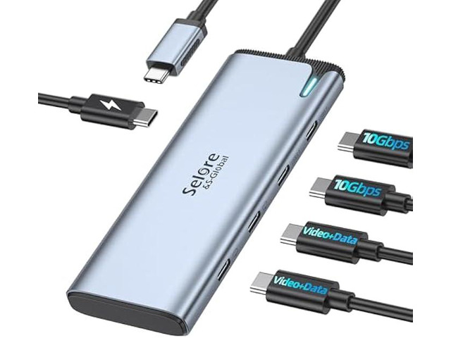 Selore & S-Global USB C Splitter with 4K/60Hz Video Output,USB C Hub Dual Monitor with DP Alt Mode,10Gbps Data Transfer,100W PD,Docking Station Dual...