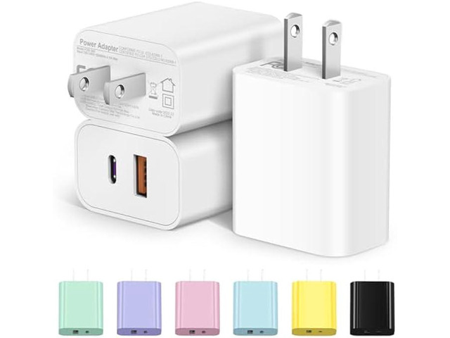 [3 Pack] USB C Charger Block Fast Charging Multiport Adpater iPhone 17 Charger Block 20W USB-C & USB-A Port for iPhone 17/16/15/14/13/12/11/X/8...