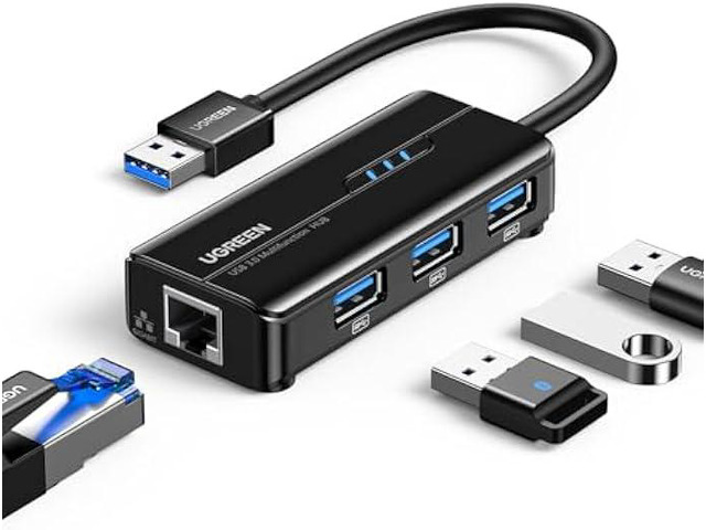 UGREEN USB 3.0 Hub Ethernet Adapter 10 100 1000 Gigabit Network Converter with 3 USB 3.0 Ports Hub Compatible with Laptop PC Nintendo Switch...