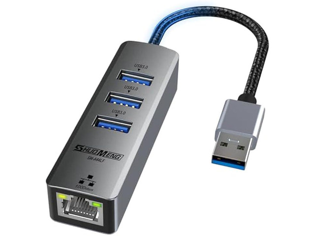 USB to Ethernet Adapter for Laptop, 4-in-1 USB3.0 to RJ45 Hub, 3*USB 3.0, Gigabit 10/100/1000Mbps, Support for MacBook, Surface Pro, Windows,...