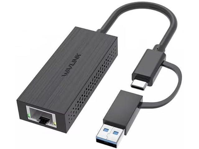 USB C to 2.5G Ethernet Adapter, WAVLINK 2-in-1 USB 3.2 Type A/Type C (Thunderbolt 3/4) to 2.5 Gigabit Ethernet Adapter RJ45 LAN Network Converter.