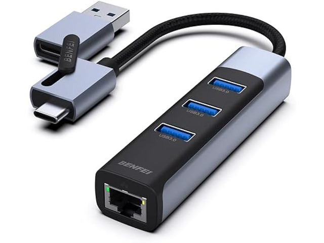 BENFEI 2in1 USB-C/USB 3.0 to Ethernet Adapter with 3*USB 3.0 Ports Compatible for iPhone 15 Series, MacBook Pro/Air 2023/2022/2021/2020/2019 and More