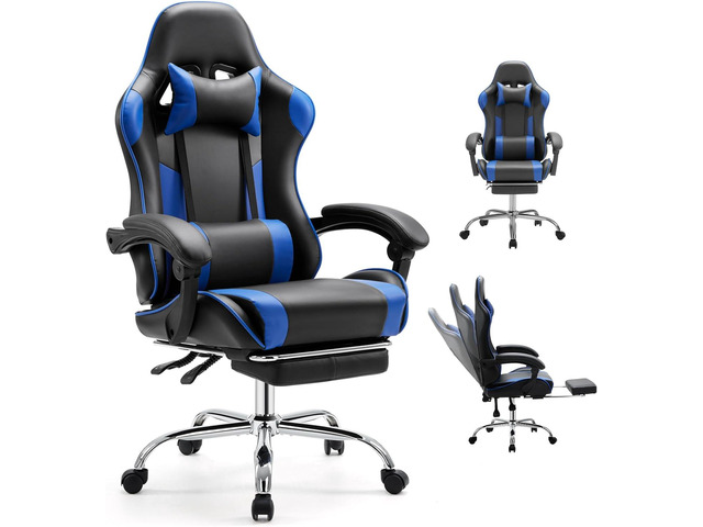 DUMOS Ergonomic Gaming Office Desk Chair with Linkage Armrests for Adults, Height Adjustable Computer Chair with Footrest and Headrest, PU Leather...