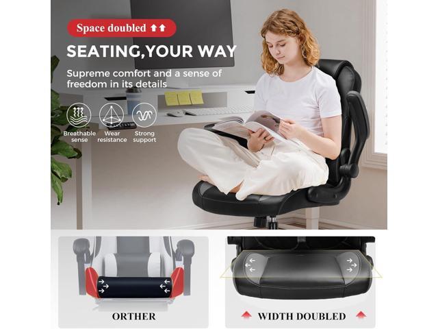 COMHOMA Office Computer Gaming Chair Ergonomic Desk Chair for Adults with Lumbar Support Flip-Up Arms Adjustable Height Swivel Wheels PU Leather...