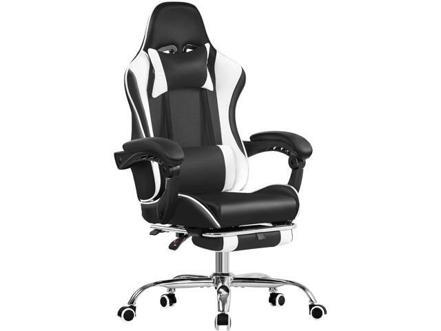 VECELO Ergonomic Gaming Chair with Footrest, Comfy Recliner Computer Chair, Swivel Seat, Height Adjustable, High Back PU Leather, Lumbar Support,.