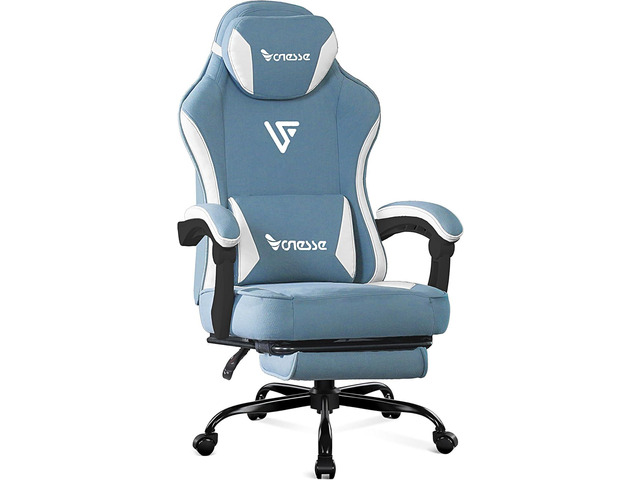 Vonesse Gaming Chair, Computer Chair Fabric with Pocket Spring Cushion, Office Chair with Footrest and Massage Lumbar Support, Reclining Gaming...