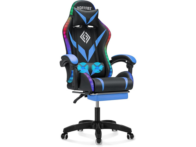 RGB Gaming Chair with Massage and LED Lights Ergonomic Video Game Chairs with Footrest High Back Reclining Computer Chair with Adjustable Lumbar...