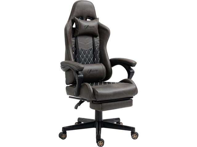Vinsetto Racing Gaming Chair Diamond PU Leather Office Gamer Chair High Back Swivel Recliner with Footrest, Lumbar Support, Adjustable Height, Brown