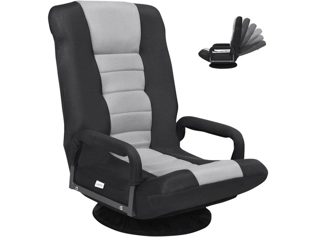 GOFLAME Swivel Gaming Floor Chair, 360 Degree Folding Chair with Adjustable 6-Position Backrest and Armrest, Lazy Sofa Lounger for TV, Reading,...