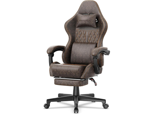 Ferghana Vintage PU Leather Gaming Chair, Ergonomic Gamer Chair with Massage, High Back Computer Office Chair with Footrest for Adults, Racing...