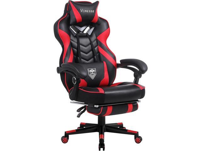 Vonesse Gaming Chair for Adults,Computer Chair with High Back,Big and Tall Gaming Chairs with Footrest and Massage,Reclining Gamer Chair(Red/Black)